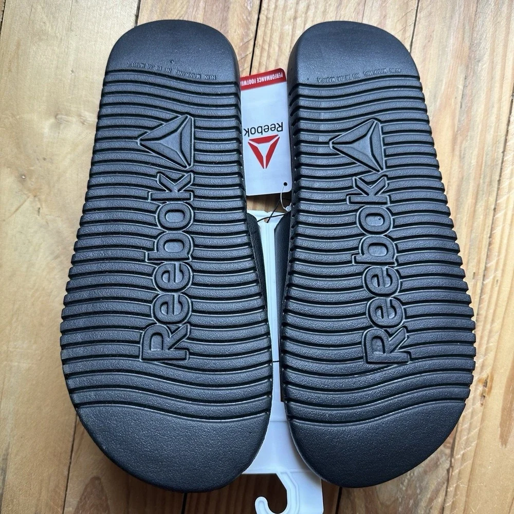 NWT Reebok Men's Slide Sandals Black White Logo Lightweight US Size 13
